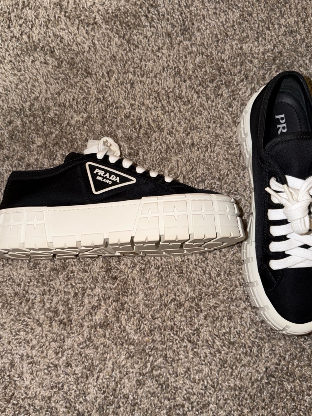 Prada Black and White Platform Low-Top Sneakers for Men